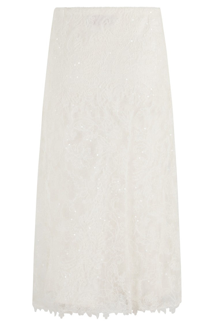 Ermanno Firenze Ecru Lace And Mesh Midi Skirt