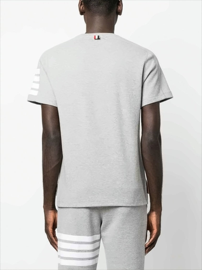 Thom Browne Heather Grey Short-Sleeve T-Shirt With Distinctive Stripe Detail