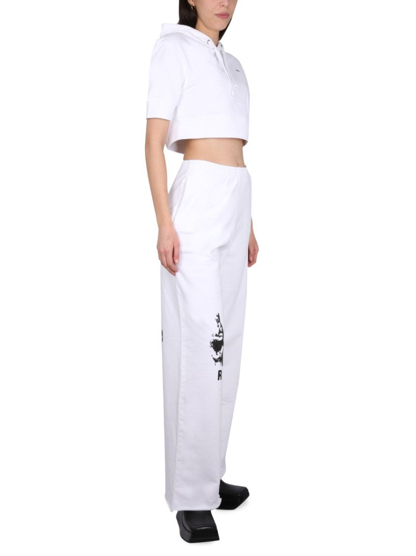 Raf Simons Cropped White Sweatshirt With Drawstring Hood