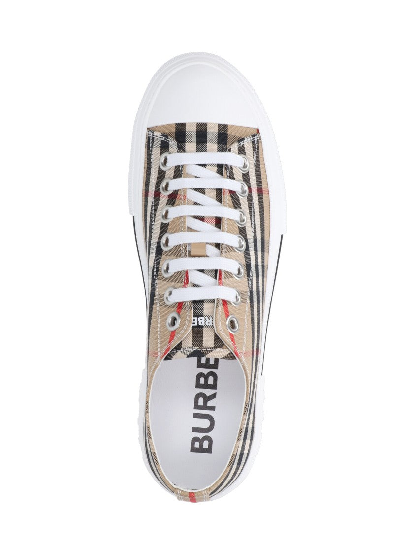 Burberry Check Pattern Low-Top Sneakers With Calfskin Accents