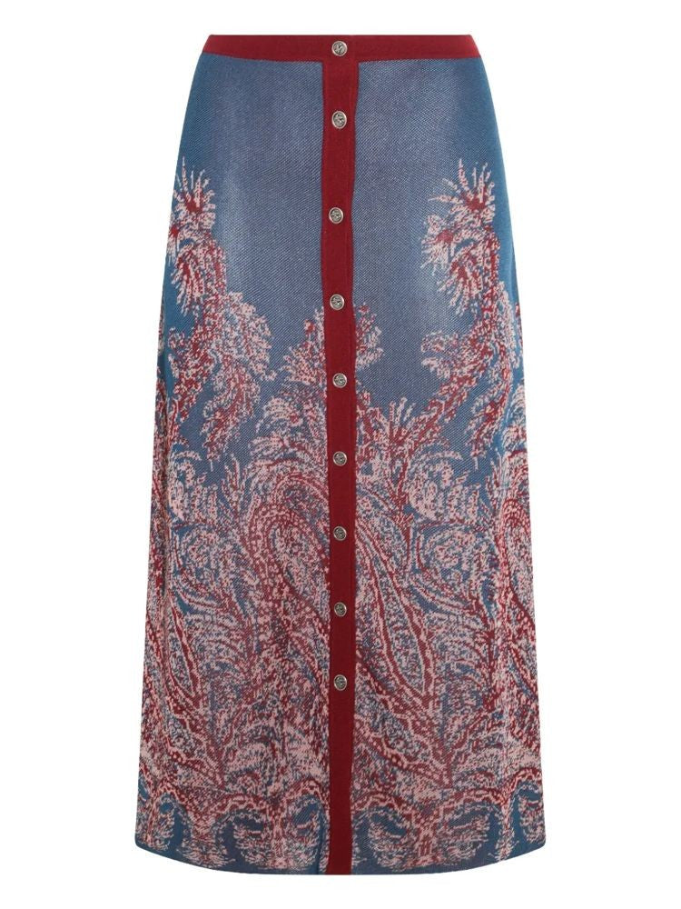 Etro Multicolored Knitwear Midi Skirt With Floral Paisley Motif