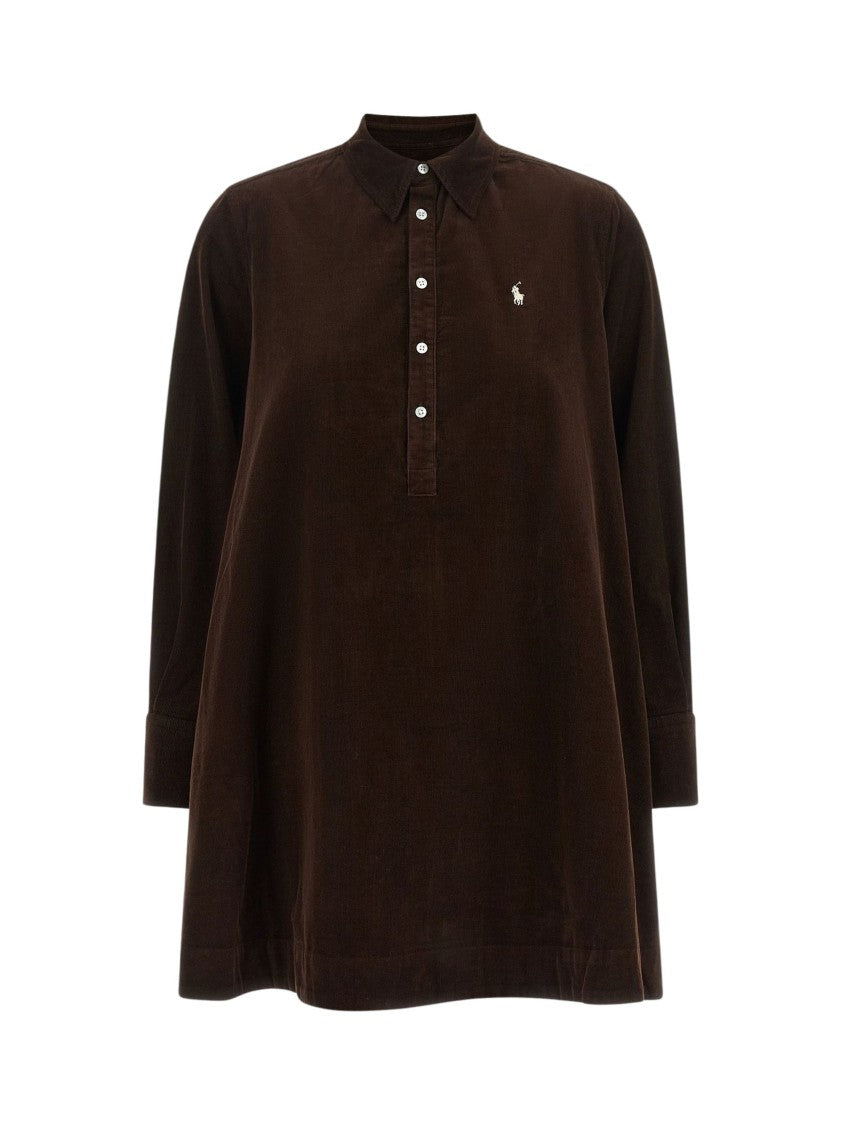 Polo Ralph Lauren Rich Brown Corduroy Shirt Dress With Classic Collar