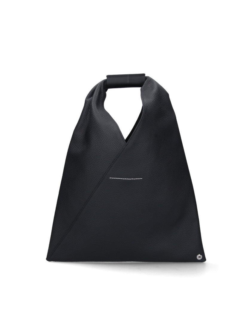 Mm6 By Maison Margiela Black Hammered Leather Small "Japanese" Handbag