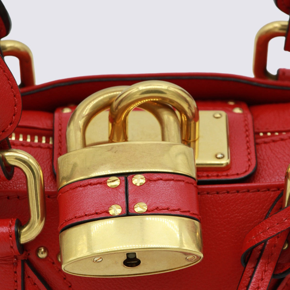 Chloé Structured Handbag In Bold Red Leather With Gold-Tone Accents