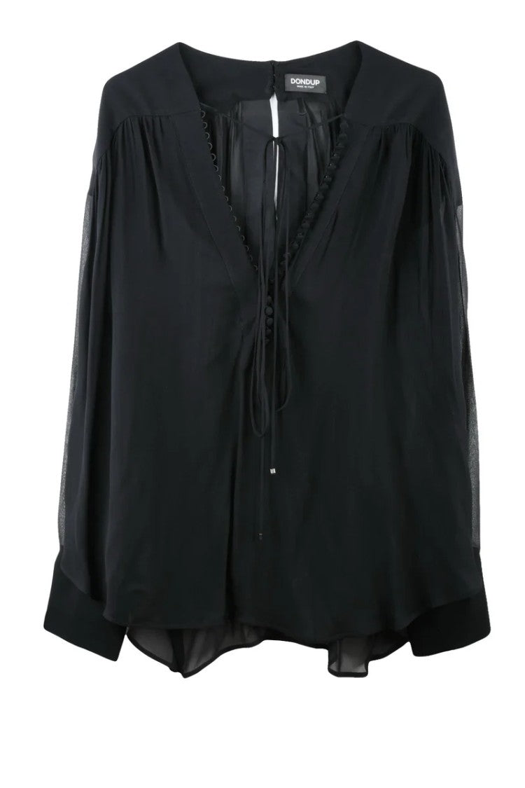 Dondup Chiffon Blouse Shirt Sleeves - Black