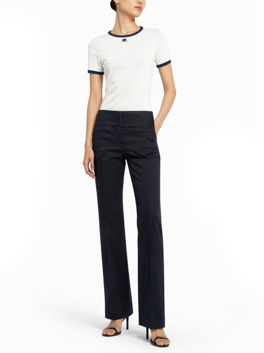 Courrèges White Slim Fit Blue Trim T-Shirt
