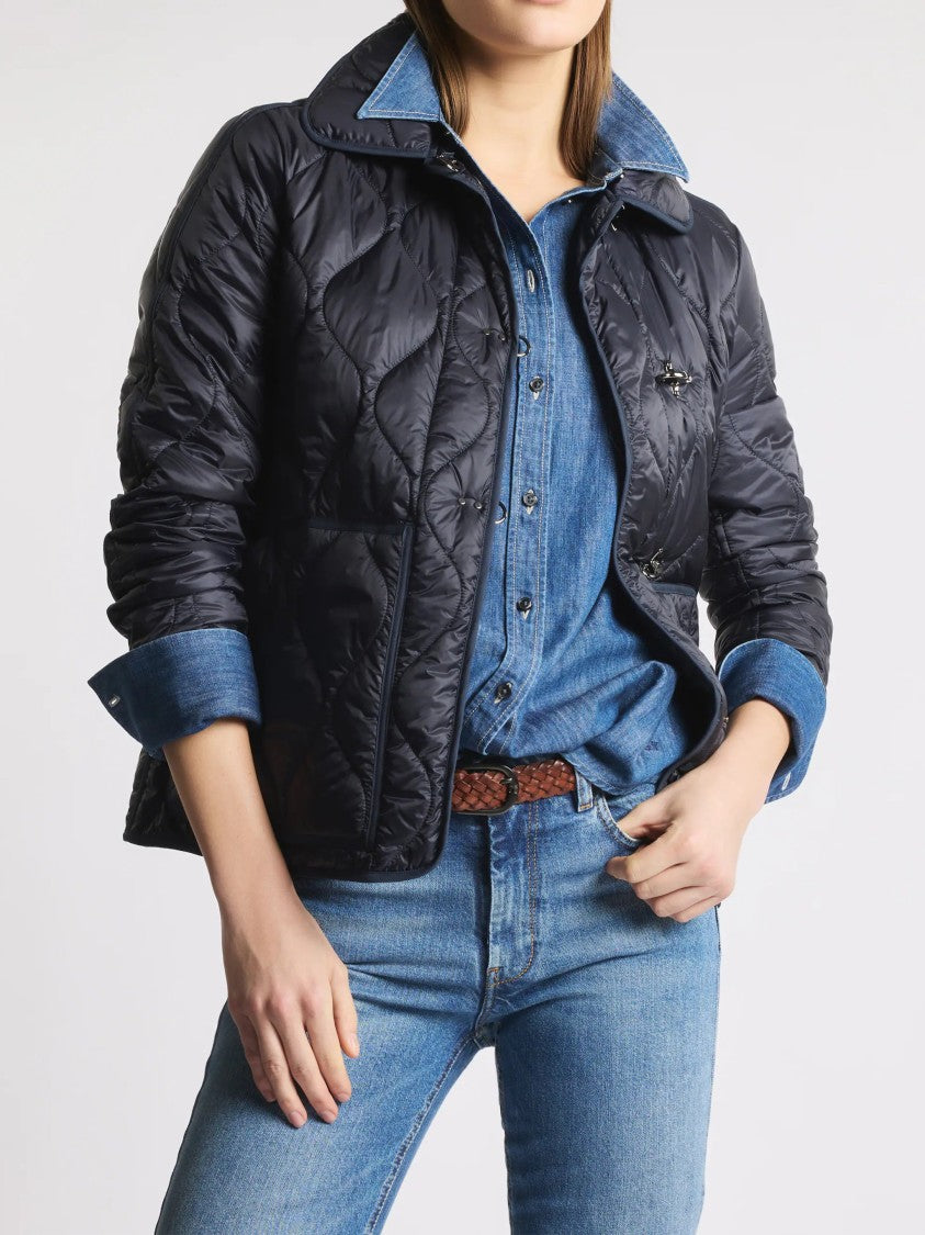 Fay Quilted Black Wave Stitched Toggle Jacket