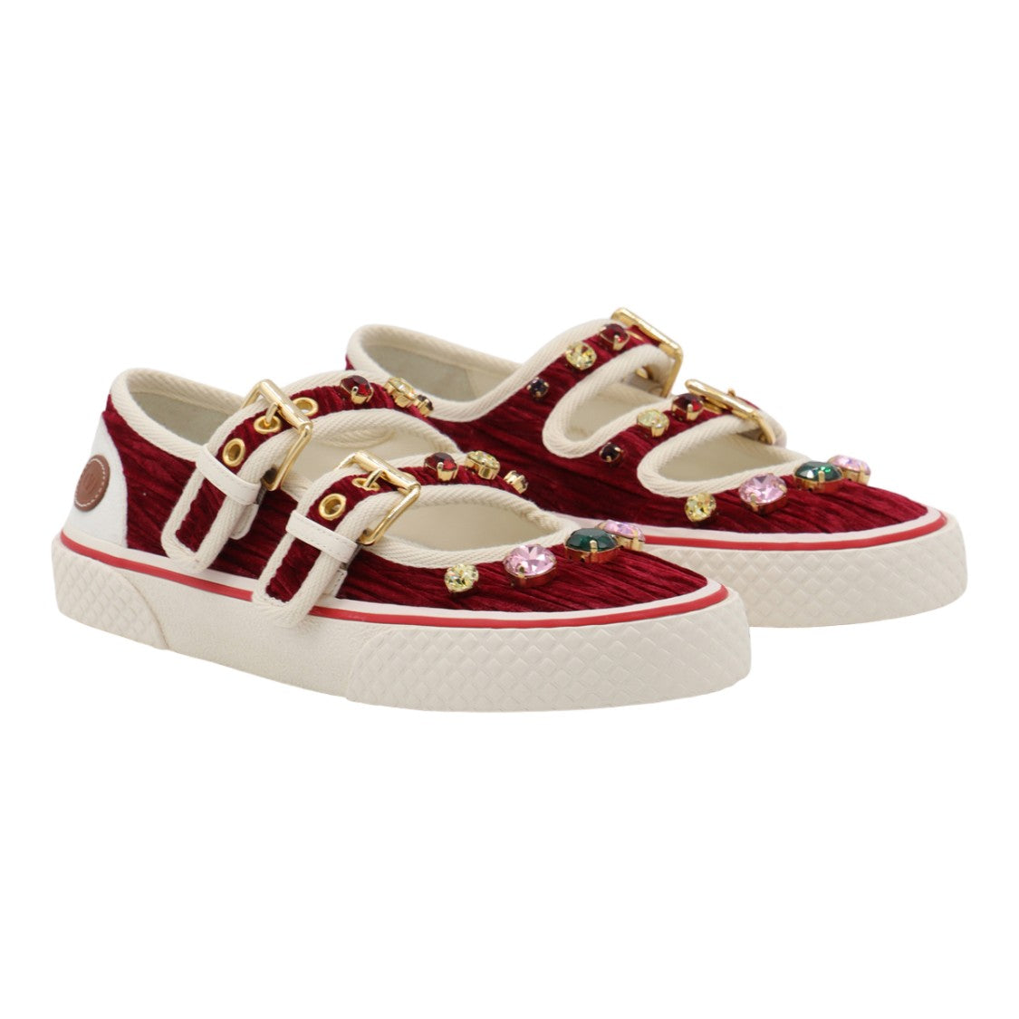 Valentino Garavani Textured Fabric Sneakers With Colorful Gem Embellishments
