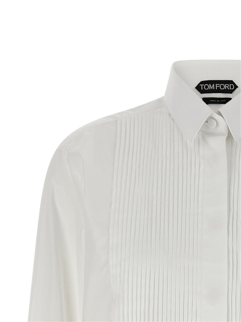 Tom Ford Structured Cotton Poplin Plastron Shirt With Honeycomb Details