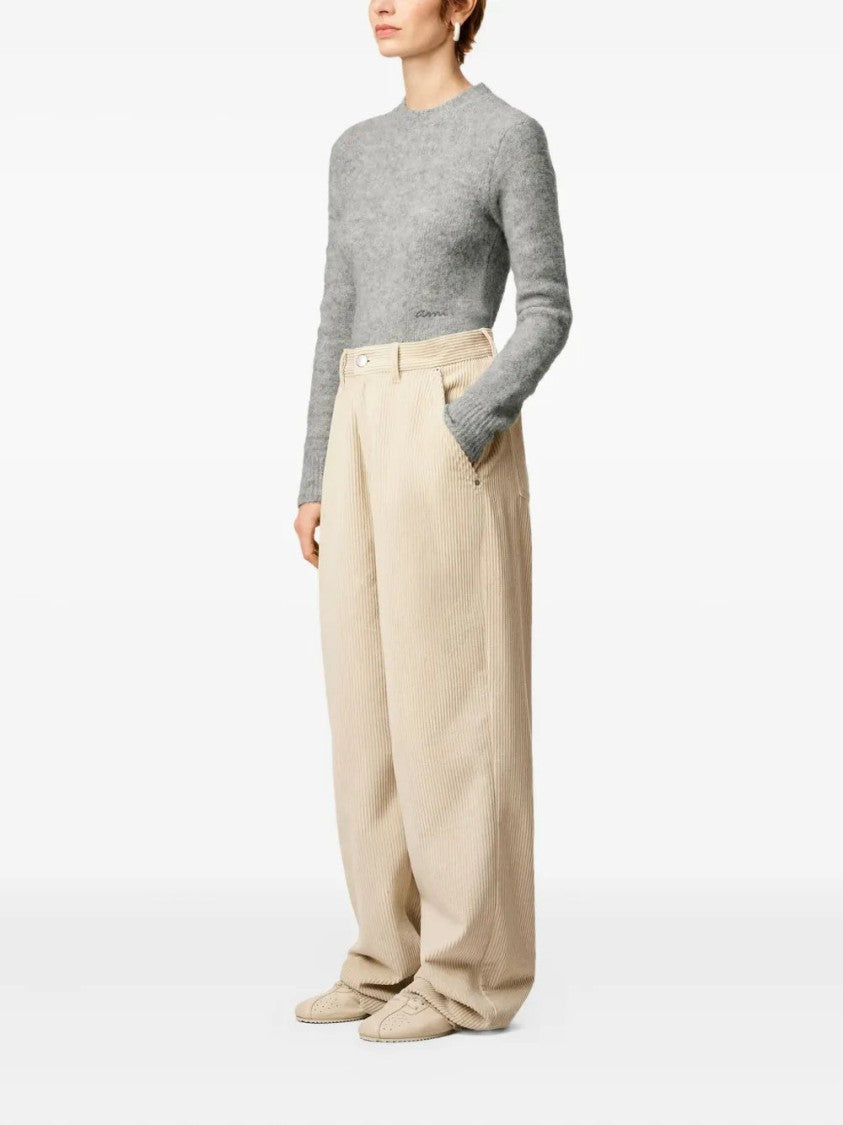 Ami Cotton Wide-Leg Trousers