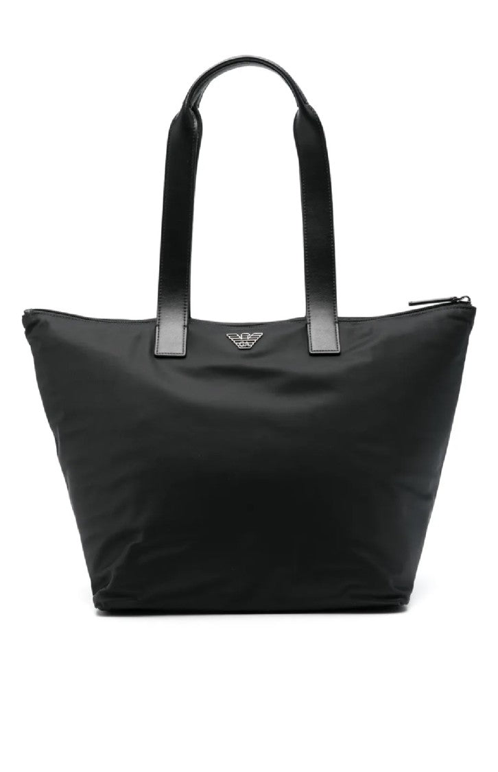 Emporio Armani Modern Black Polyamide Set Shopper With Leather Handles