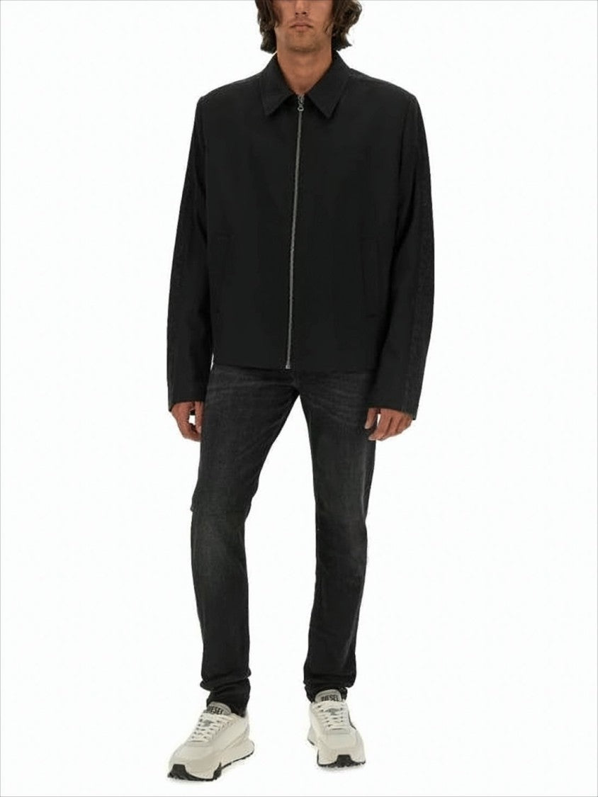 Diesel Structured Black Jacket With Textured Finish And Modern Sleeves