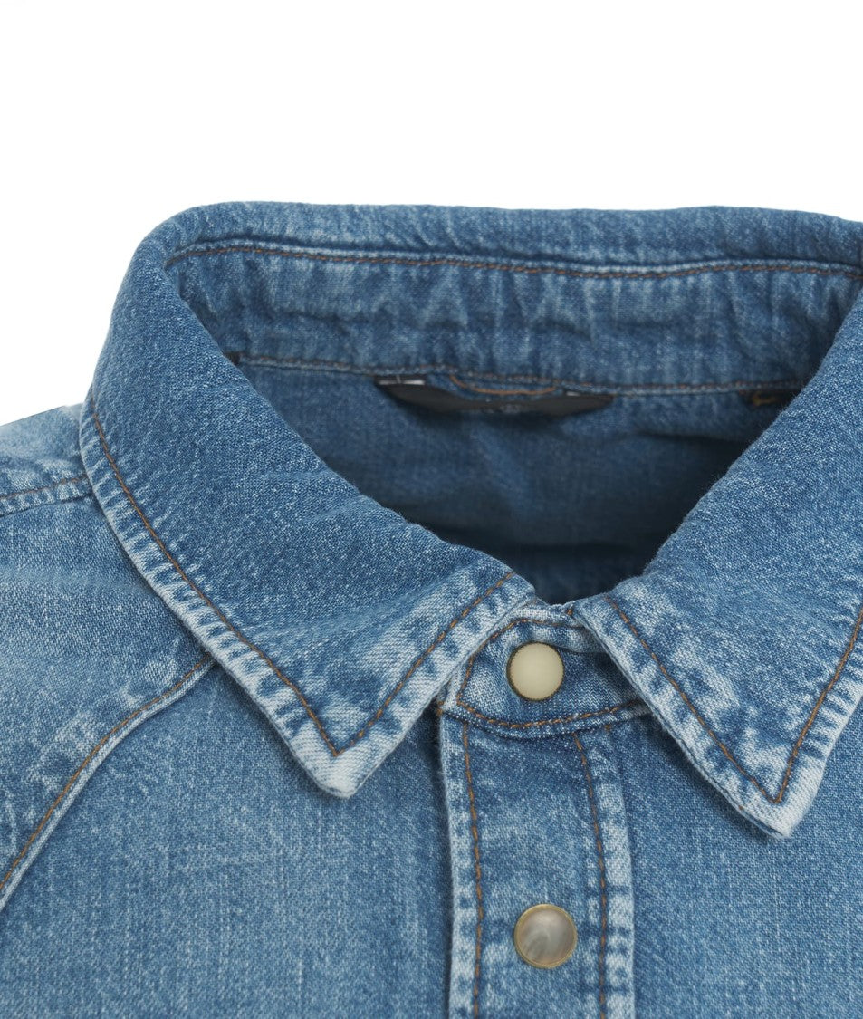 7 For All Mankind Classic Denim Western Shirt With Rounded Hem