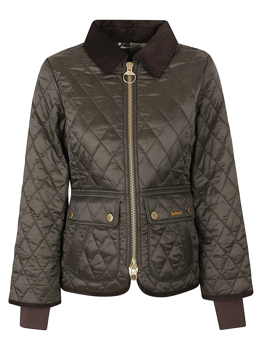 Barbour Fitted Quilted Jacket With Diamond Pattern And Ribbed Cuffs