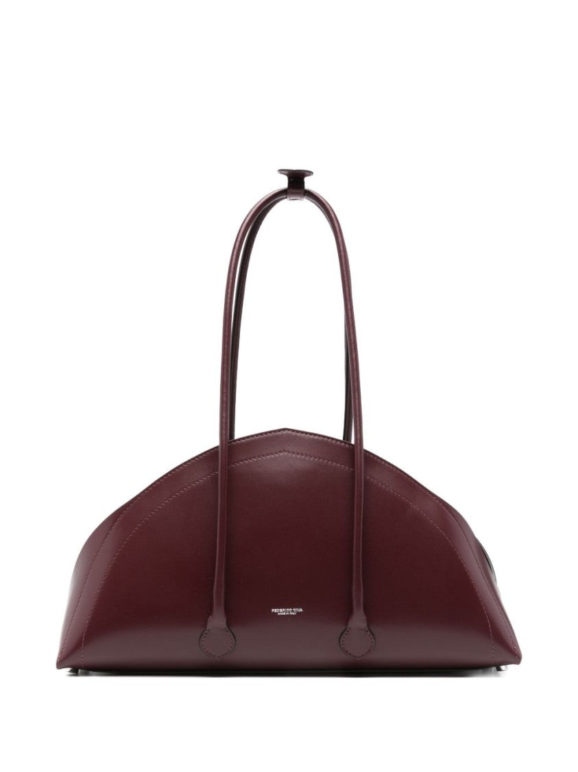 Federico Cina Bordeaux Handbag With Elongated Semi-Circular Silhouette