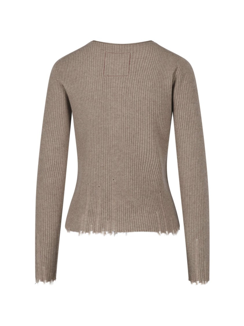 Uma Wang Ribbed Cashmere Sweater With Round Neckline And Button Closure