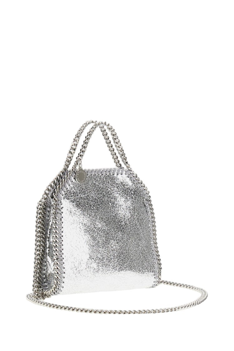 Stella Mccartney Cracked Metallic Small Tote With Silver Chain Details
