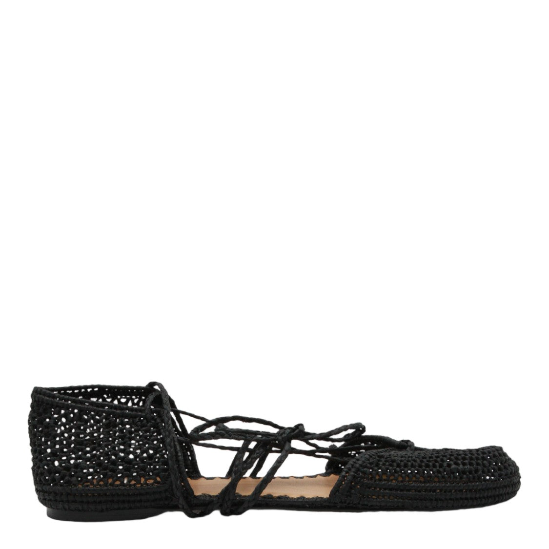 Odissi Intricately Woven Black Flats With Lace-Up Detail