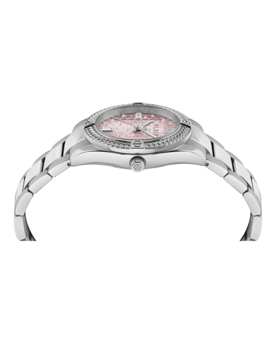 Philipp Plein Plein Icon Chain Crystal Watch With Pink Guilloche Dial