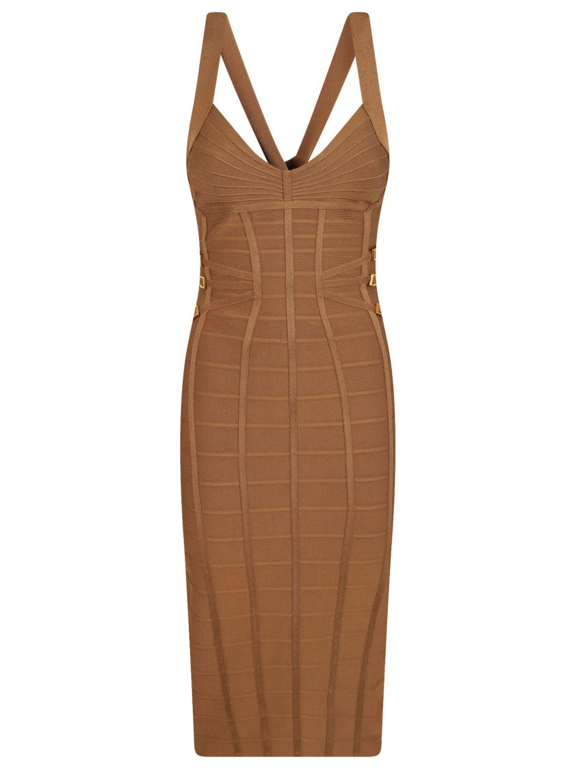 Elisabetta Franchi 3D Knit Midi Sheath Dress With Crossover Back