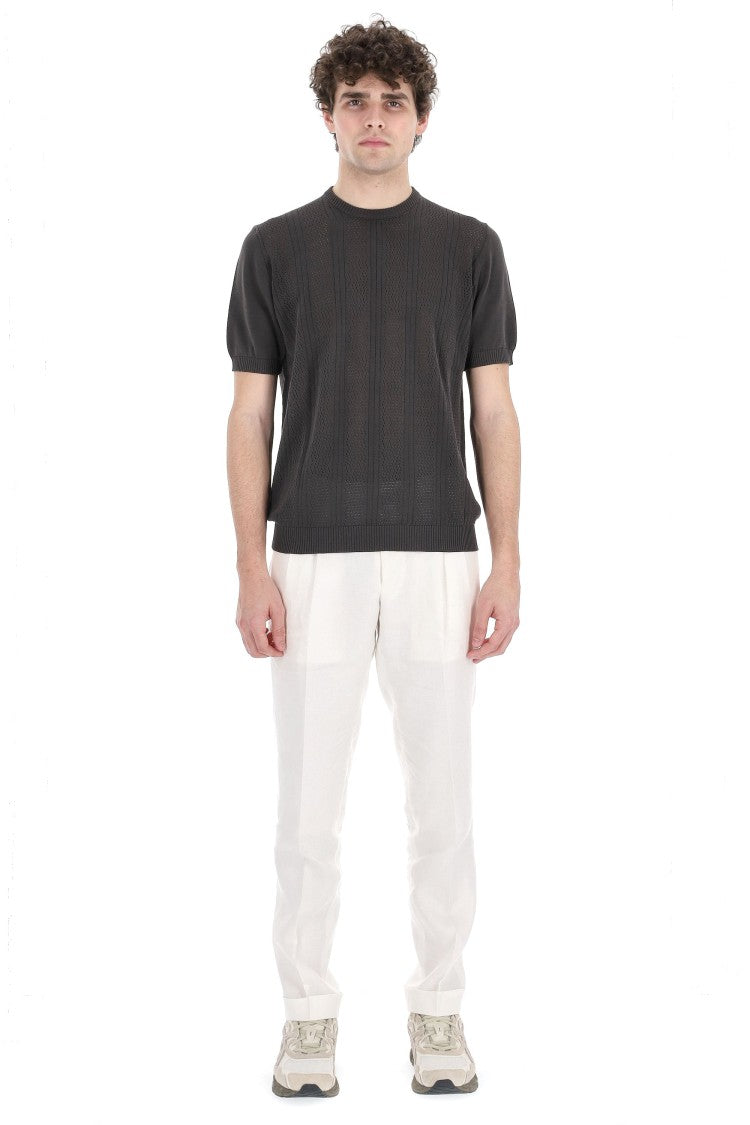 Drumohr Textured Black Knit T-Shirt With Ribbed Details