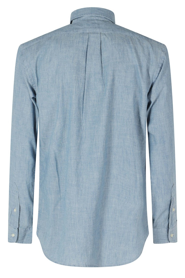 Polo Ralph Lauren Blue Embroidered Logo Button-Down Linen Shirt