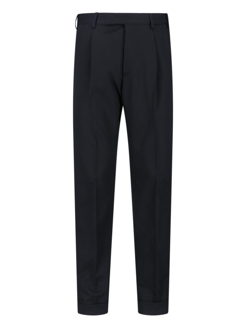 Pt Torino Mid-Rise Virgin Wool Trousers With Cuffed Hem