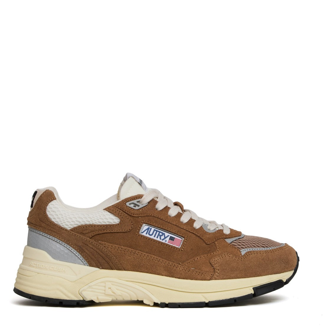 Autry Hyperway Sneakers In Mesh And Suede Cigar, Silver