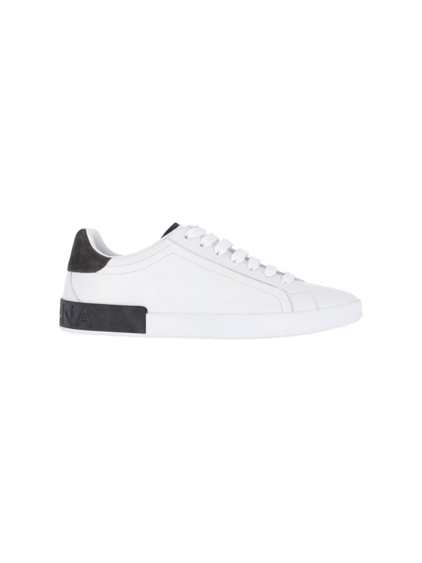 Dolce & Gabbana White Low-Top Leather Suede Heel-Tab Sneakers