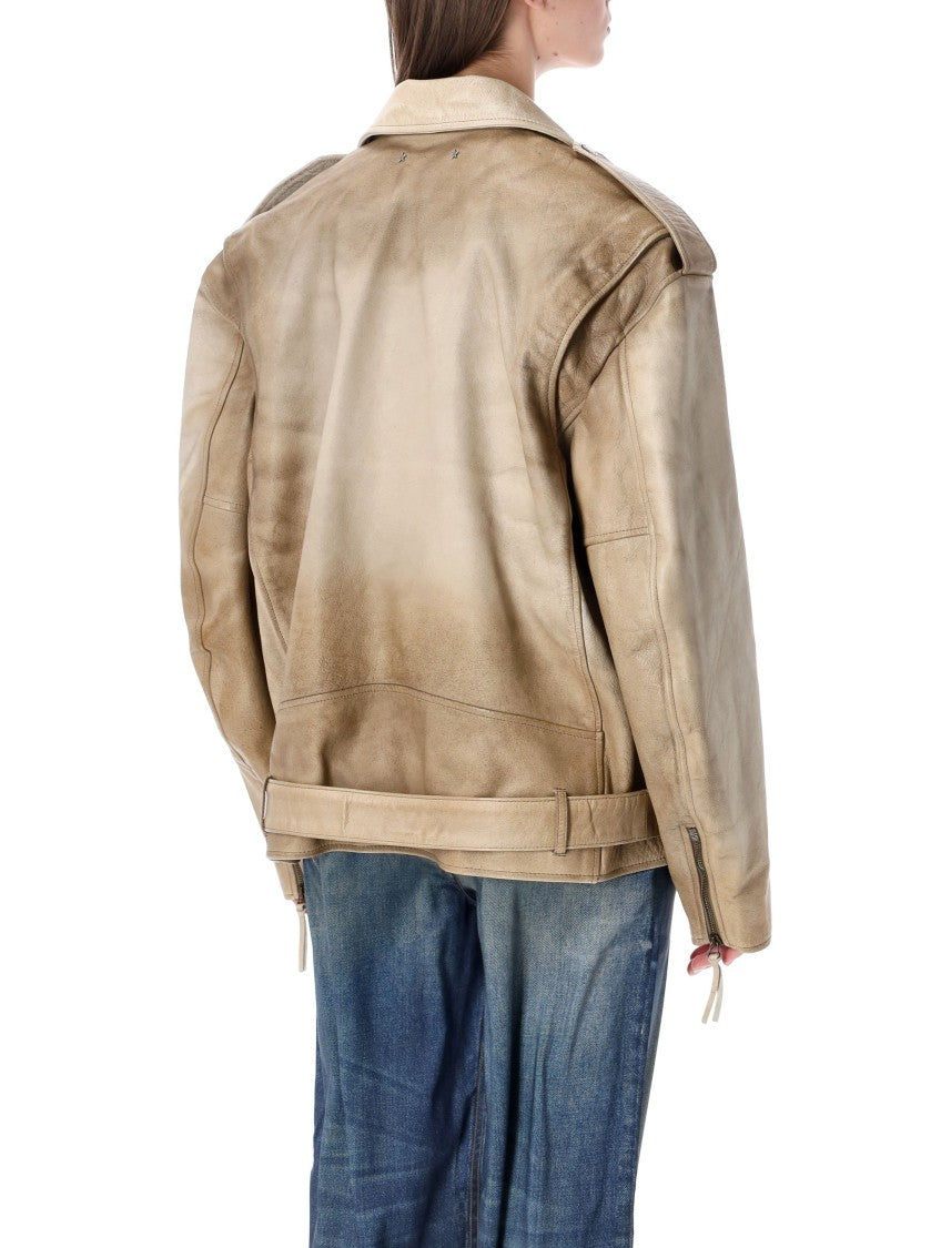 Golden Goose Biker Brushed Leather Oversized Jacket