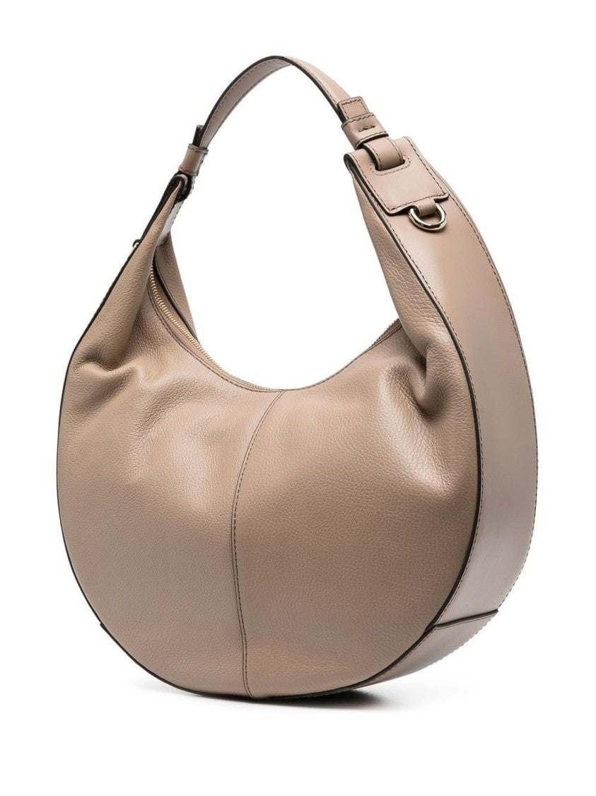 Furla Crescent-Shaped Grey Leather Bag With Adjustable Strap