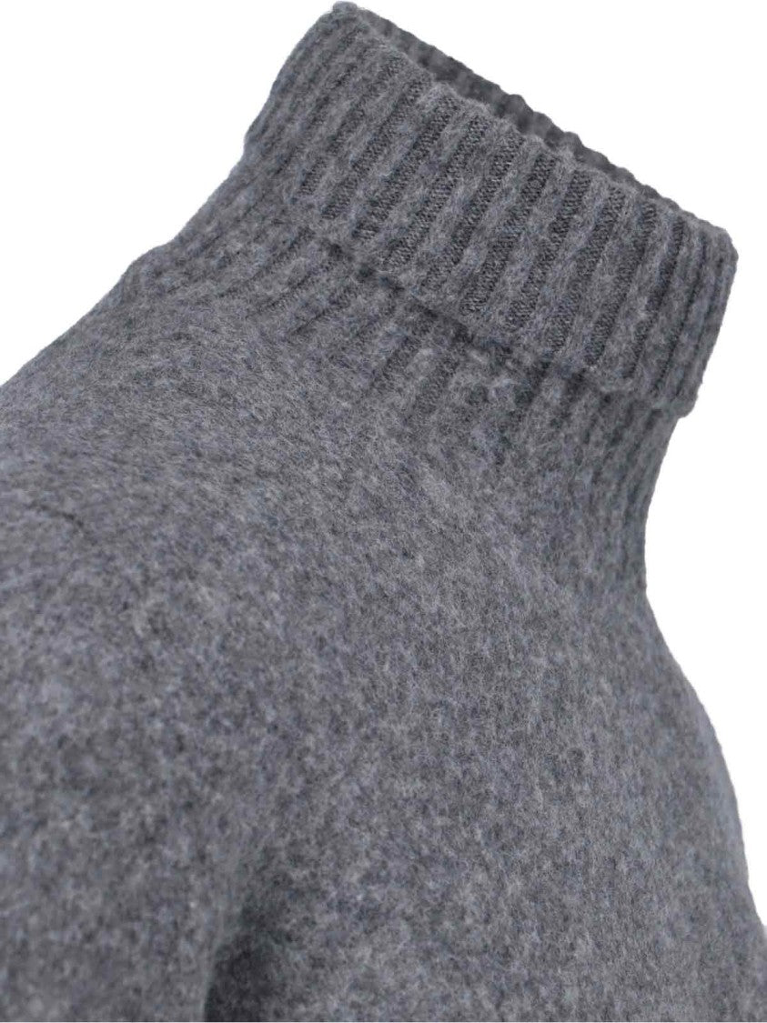 Drumohr Turtleneck Sweater In Gray Wool Ribbed Trim