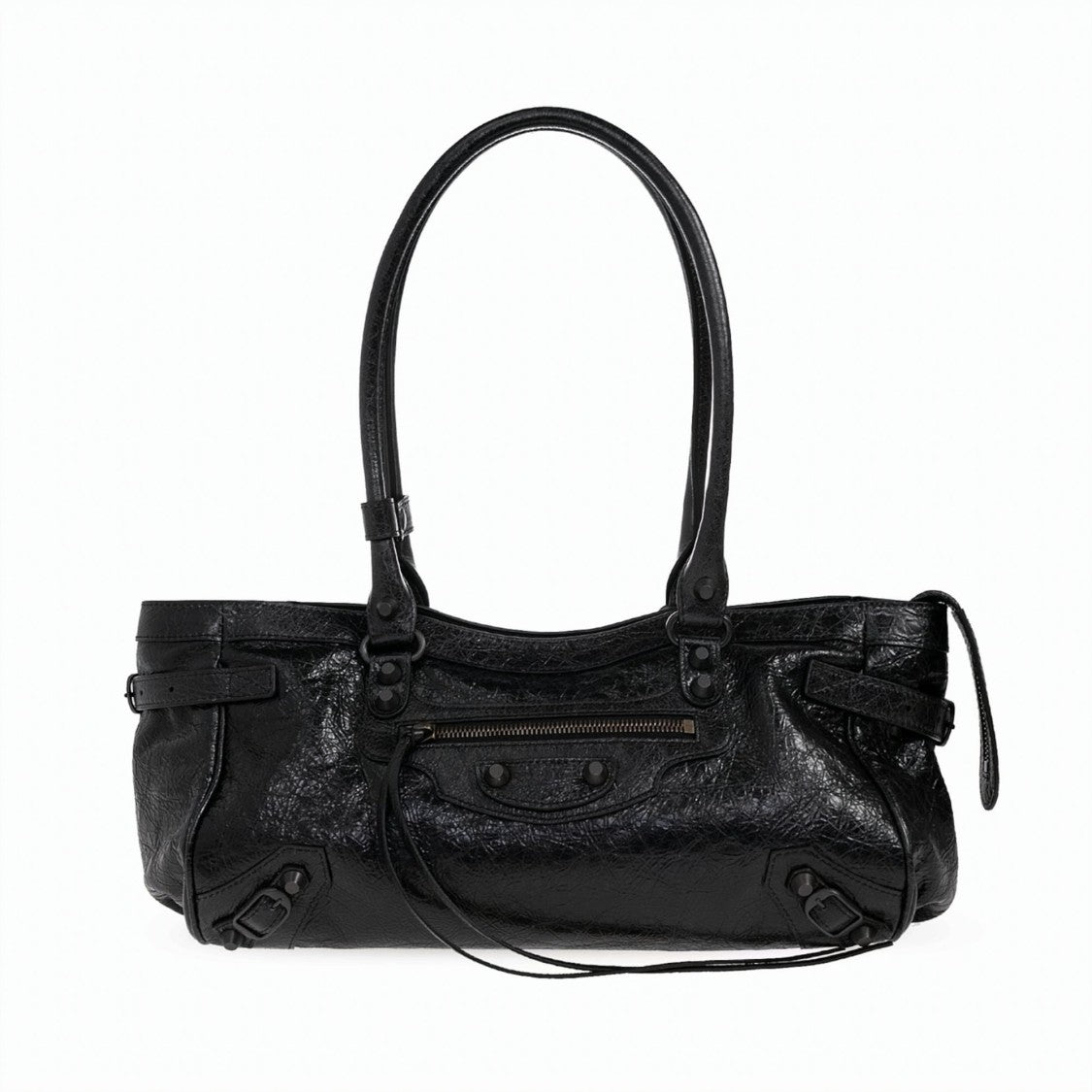 Balenciaga Elongated Black Lamb Leather Shoulder Bag