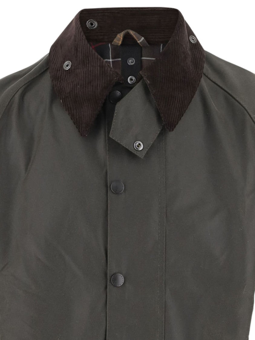 Barbour Olive Green Waxed Cotton Corduroy Collar Jacket
