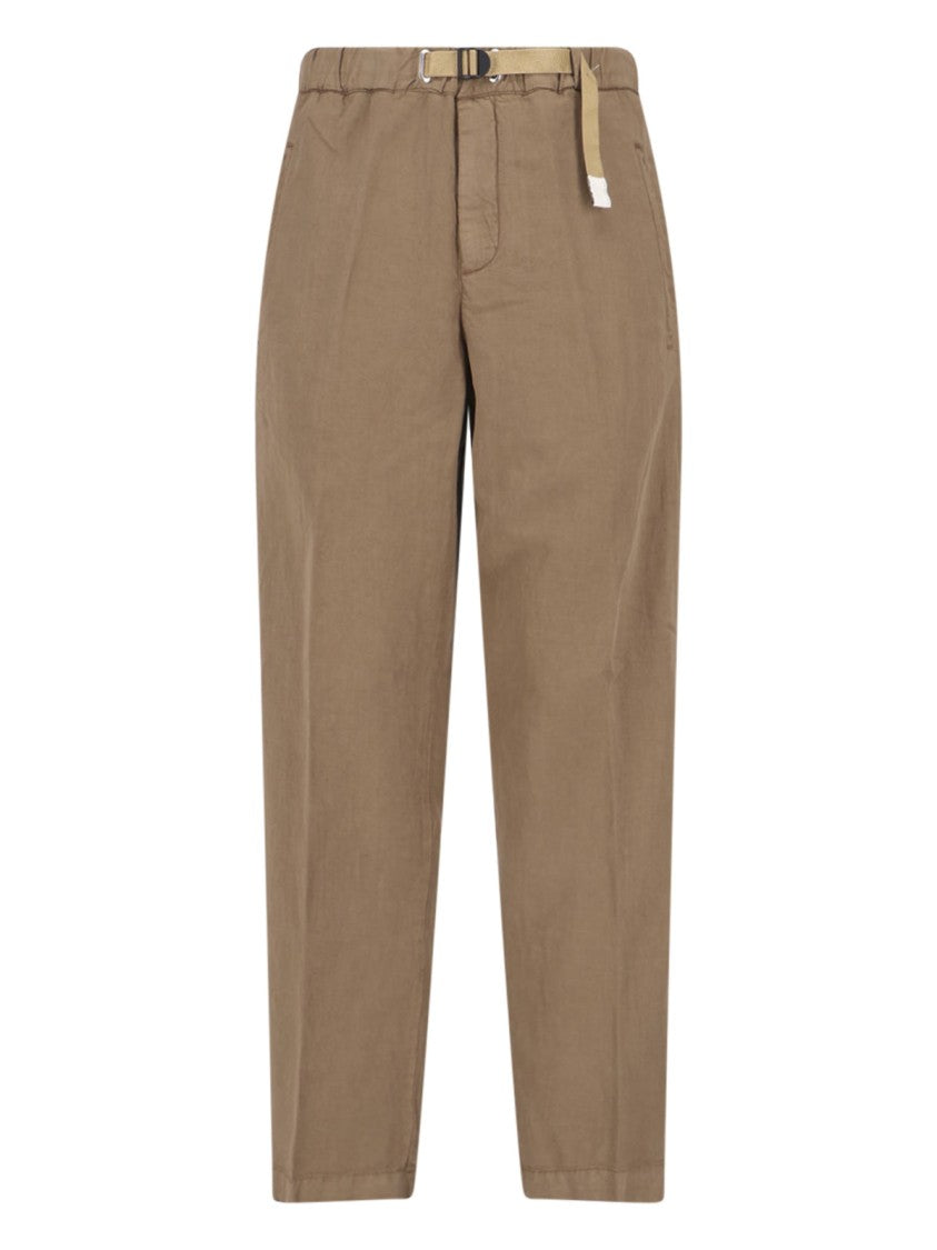 White Sand Light Brown Straight-Leg Pants With Adjustable Waistband