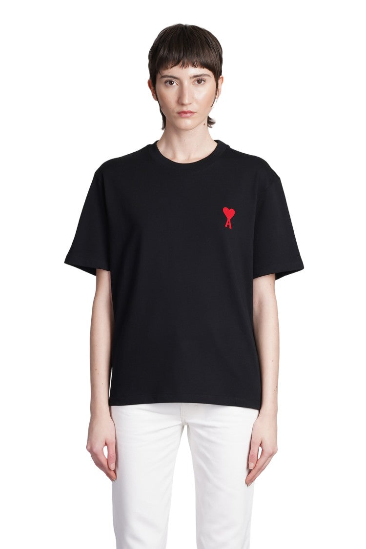 Ami Paris Short-Sleeved T-Shirt With Iconic Red Heart Embroidery