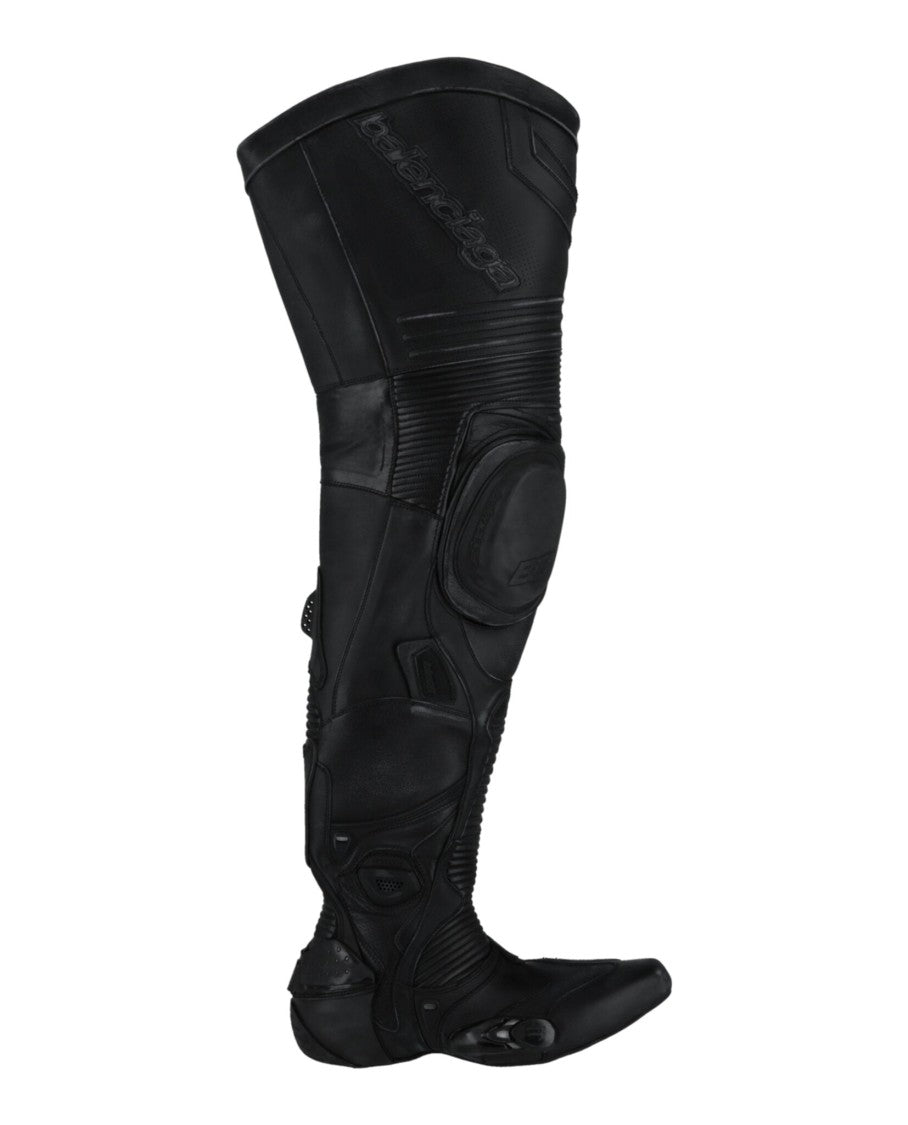 Balenciaga Layered Over-The-Knee Biker Boots With Integrated Rubber Panels