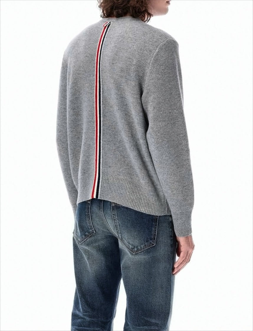 Thom Browne Textured Knit Sweater With Vertical Tricolor Stripe