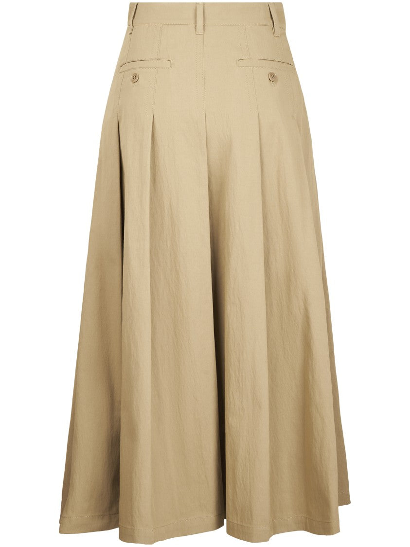 Max Mara Brown High-Waisted Cotton-Blend Pleated Midi Skirt