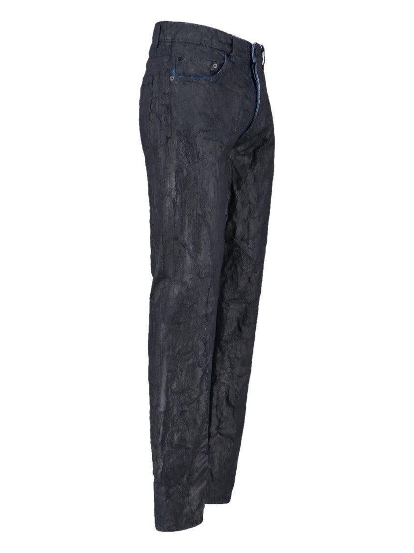 Mm6 By Maison Margiela Textured Black Denim Jeans With Classic Five-Pocket Design