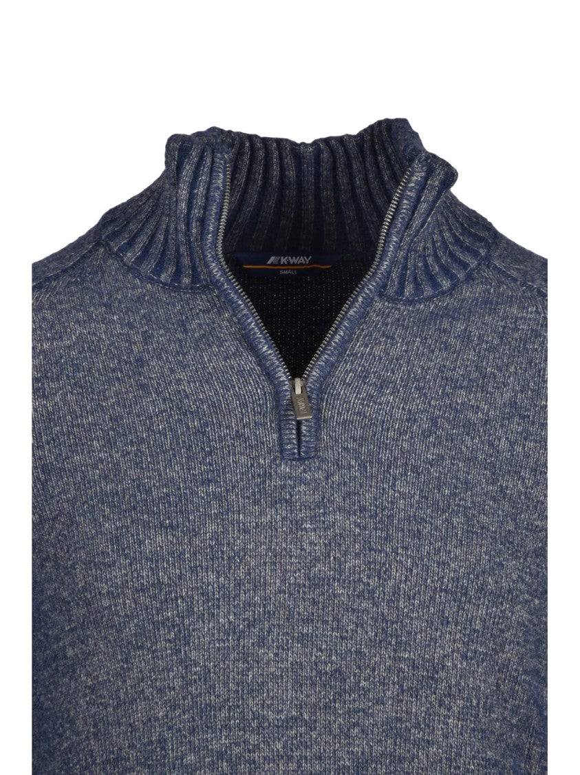 K-Way Blue Polyamide-Blend High-Neck Zip Sweater