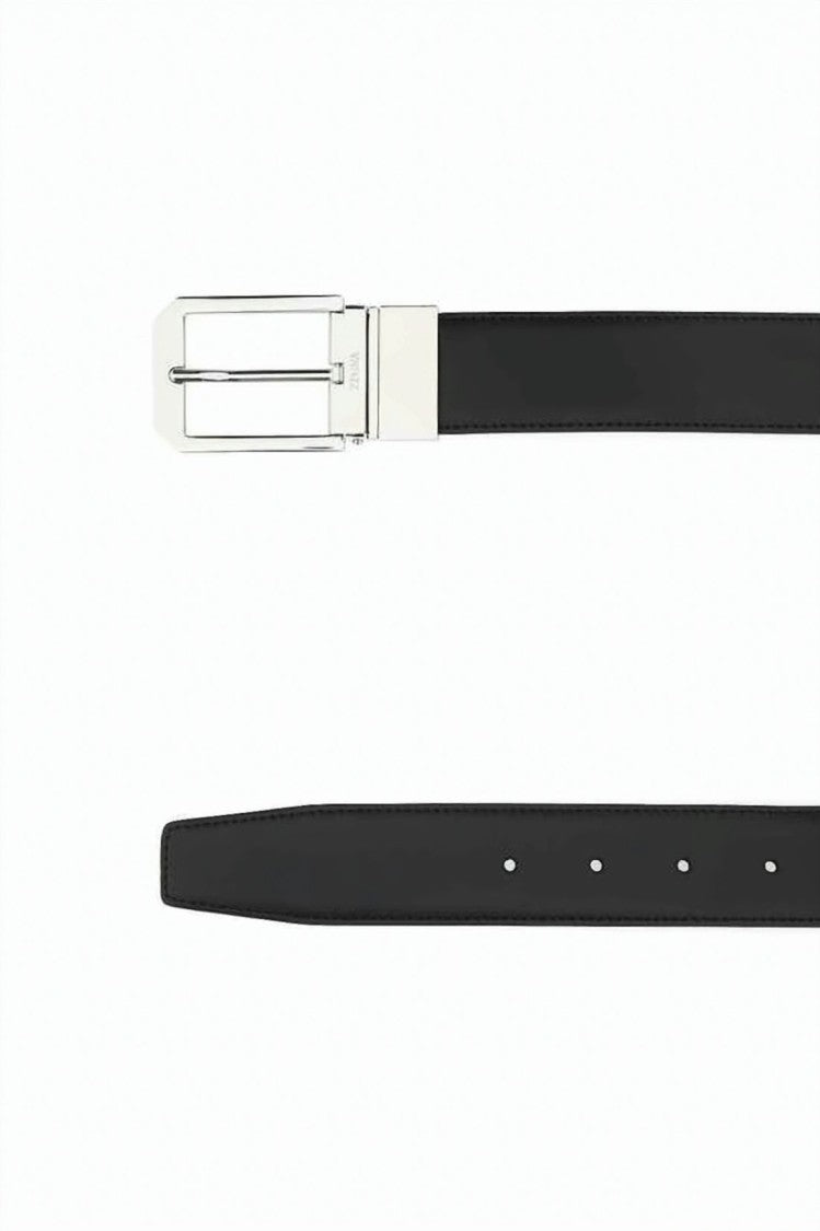 Ermenegildo Zegna Polished Silver Buckle Leather Belt