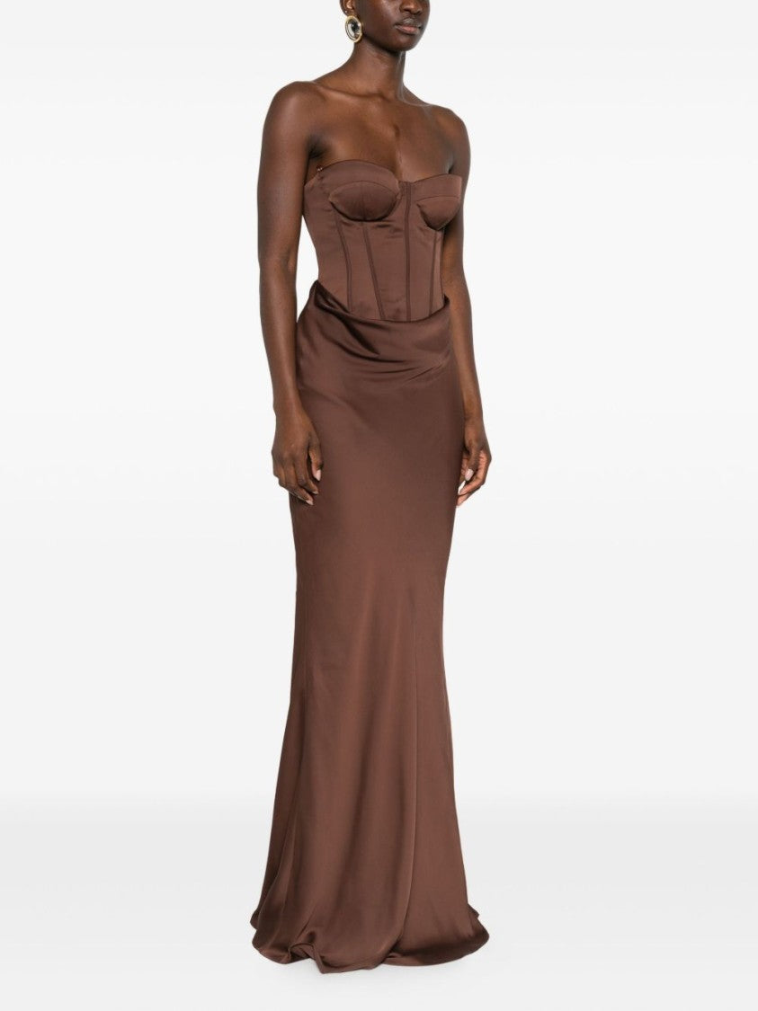 Rotate Strapless Brown Dress With Structured Bodice