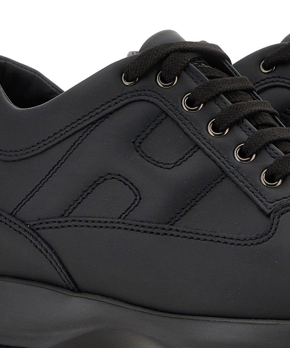 Hogan Contemporary Black Calfskin Sneakers With Elegant Design