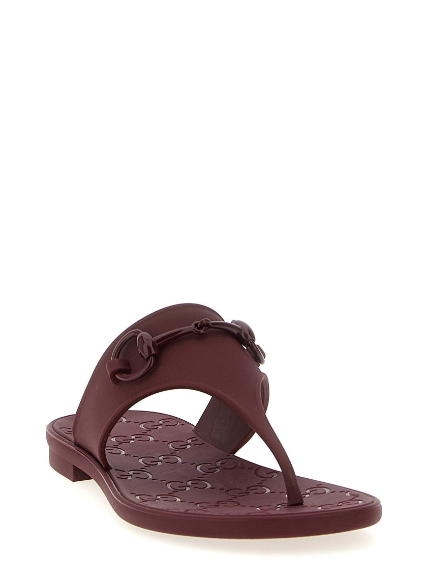 Gucci Burgundy Rubber Thong Sandals With Tone-On-Tone Clamp Detail