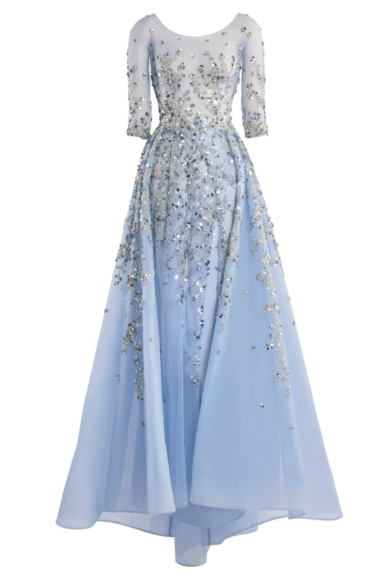 Saiid Kobeisy Tulle Beaded Dress With Envelope Skirt And Overskirt