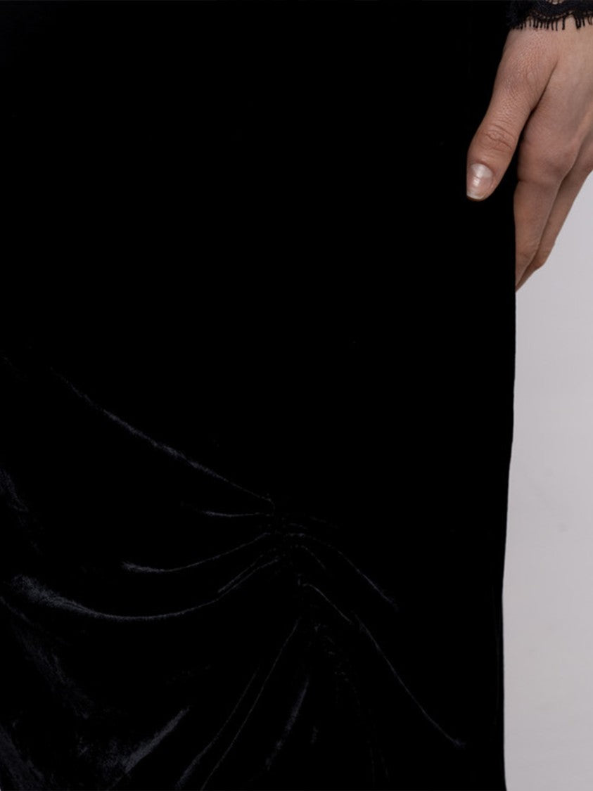 Valentino Black Fitted Gathered Front Midi Skirt