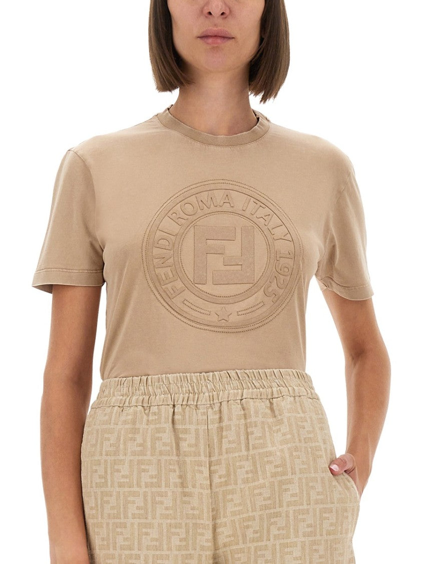 Fendi Classic Crew Neck T-Shirt With Embossed Logo Detail