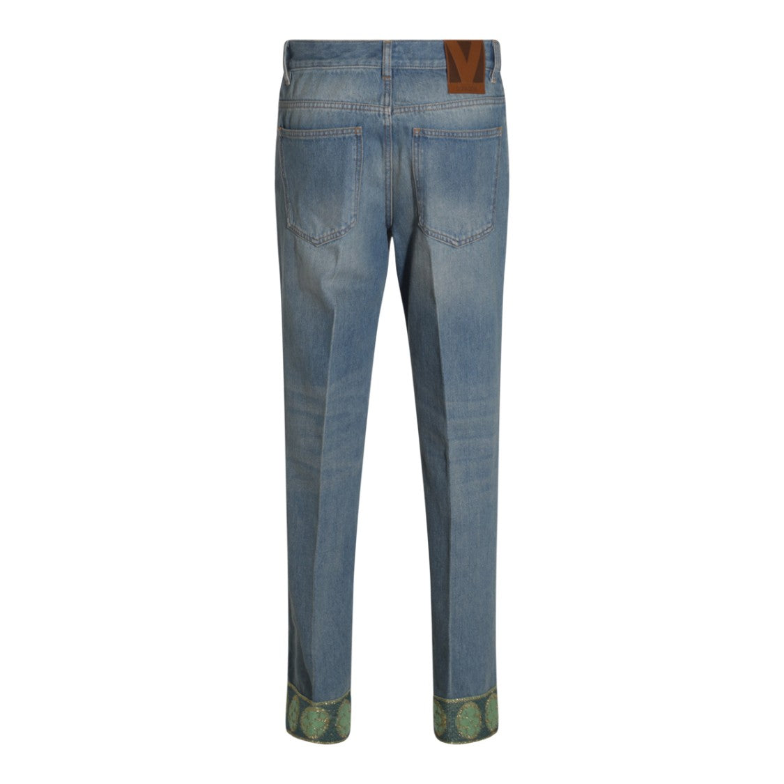 Valentino Faded Grey Cotton Denim Jeans With Embroidered Cuffs
