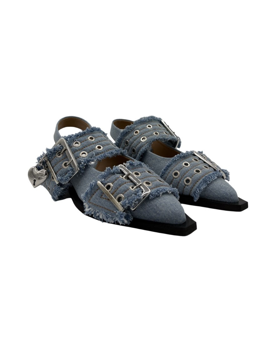 Ganni Ballerina Buckle Accents Denim Shoes